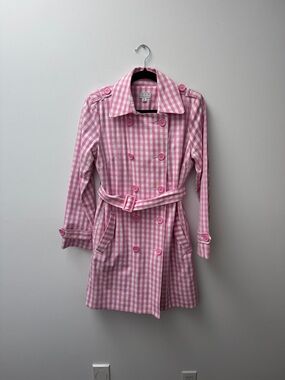 Joan Rivers Pink Gingham Double-Breasted Trench